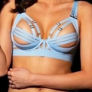 Honey Birdette Linda C Light Blue Mesh Bra Size 32G Bondage